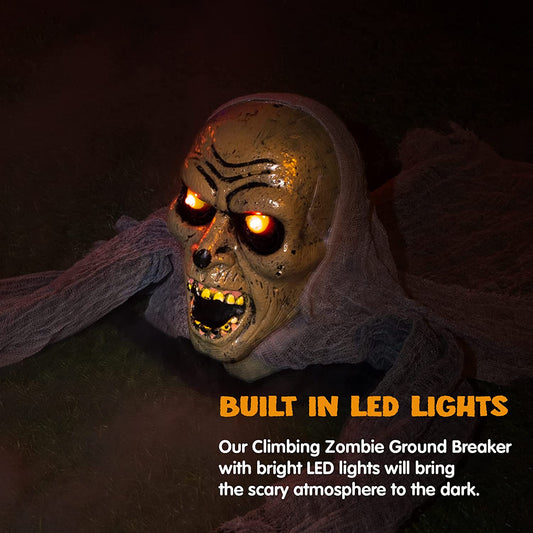 Zombie Halloween Decoration Outdoor Groundbreaker Scary Halloween Graveyard Decor with Sound and Flashing Eyes for Yard Garden, outside Lawn Haunted House Prop