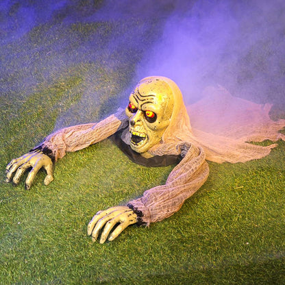 Zombie Halloween Decoration Outdoor Groundbreaker Scary Halloween Graveyard Decor with Sound and Flashing Eyes for Yard Garden, outside Lawn Haunted House Prop