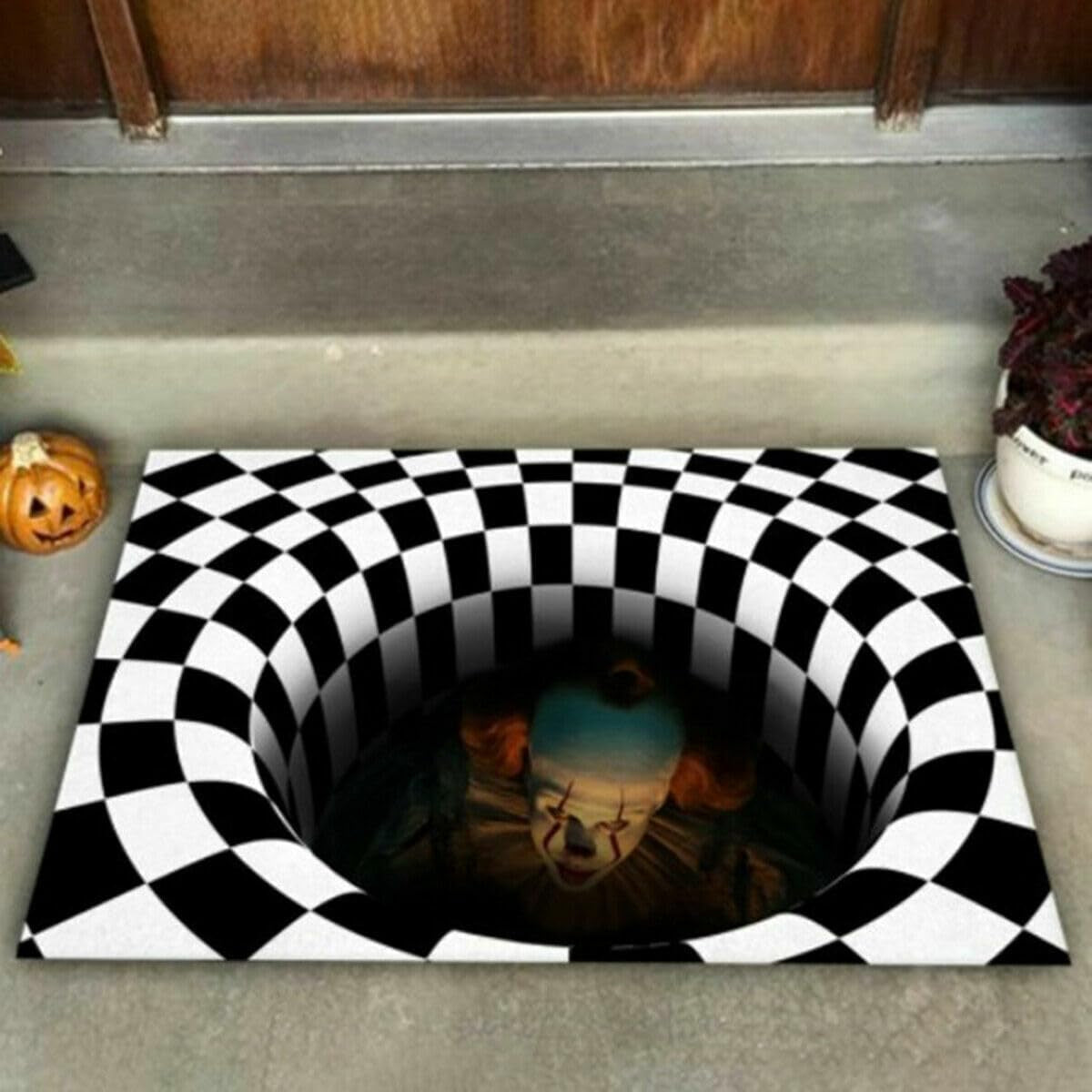 Halloween Themed Non-Slip Door Mat for Indoor and Outdoor Use - Humorous Horror Design, Square Bathroom and Entrance Rug