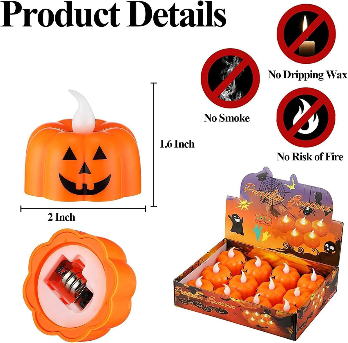 12PCS Pumpkin Tealights Candles Flameless Halloween Party Decorations, Flickering Candle Lights Battery Operated LED Tea Lights - 3D Orange Lanterns Candles for Halloween Parties