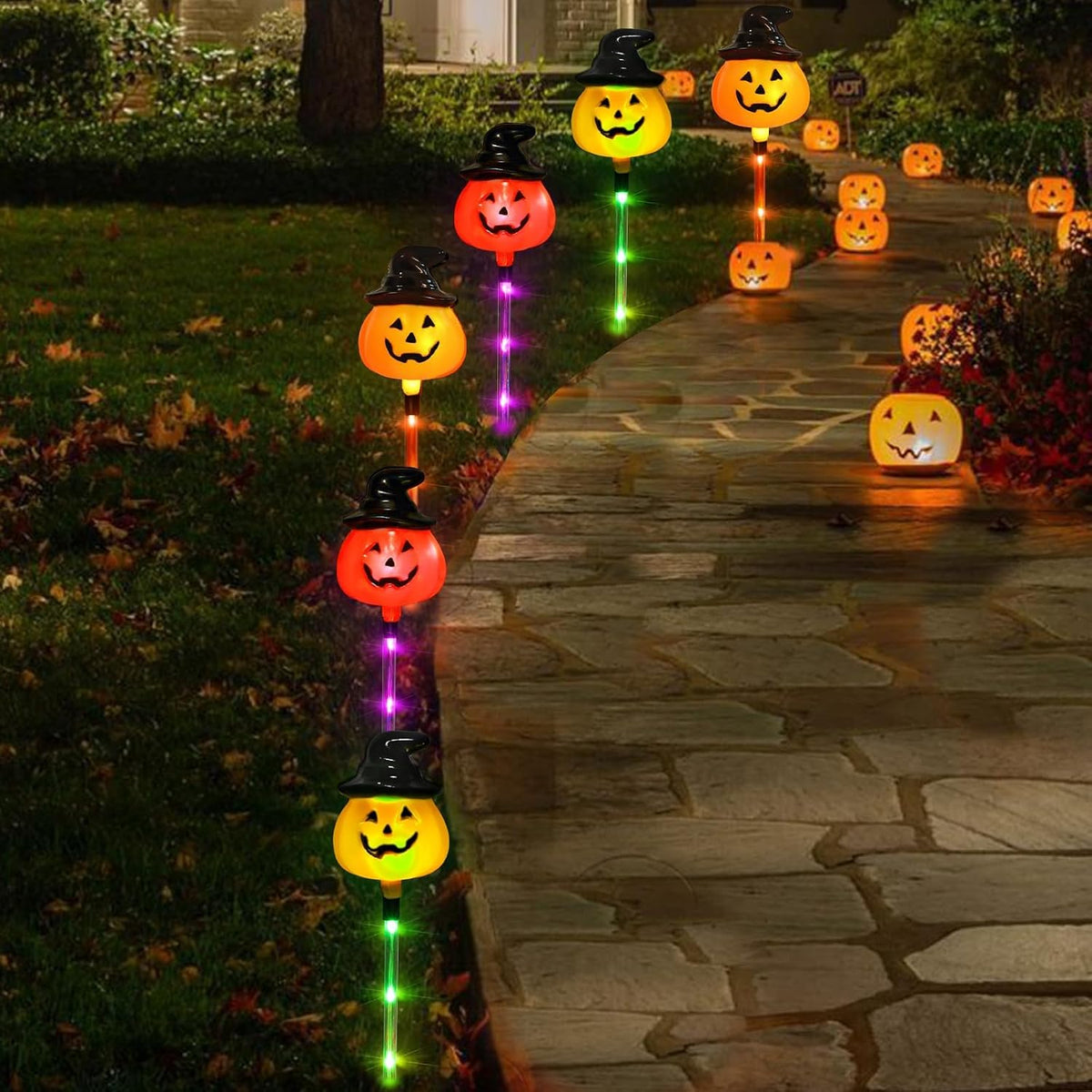 Set of 6 Halloween Pumpkin Stake Lights Halloween Outdoor Yard Decorations