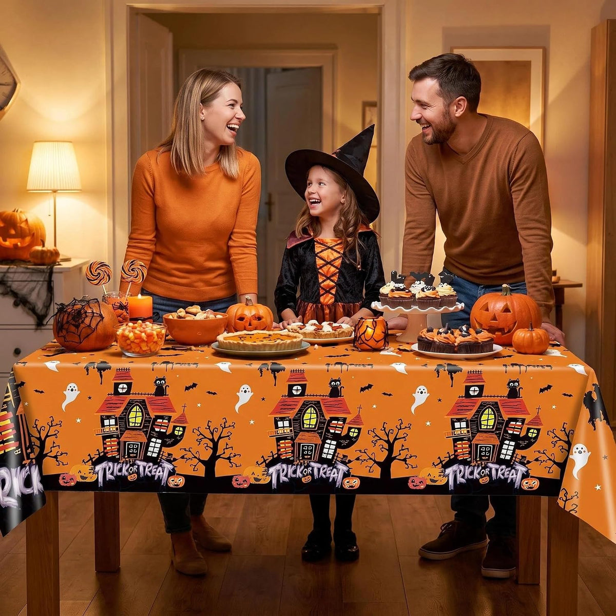 2 Pack Halloween Table Cloths 54X108In Plastic Halloween Party Decorations