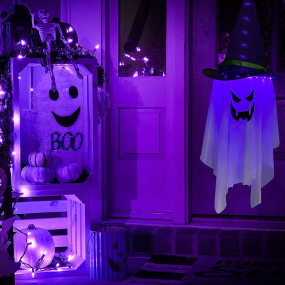 Halloween Decorations  Hanging Ghost Lighted Flying Ghost Grim Reaper Skull Chains Glowing Ghost White Ghost Wizard Hat for Garden Yard Halloween Party Tree Door Lawn Party Supplies