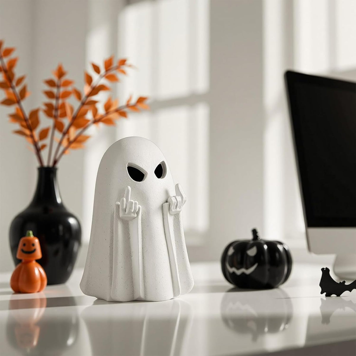 Charming Polyresin Halloween Ghost Figurine - Elegant Light Up Home Decor Accent for Parties and Indoor/Outdoor Display