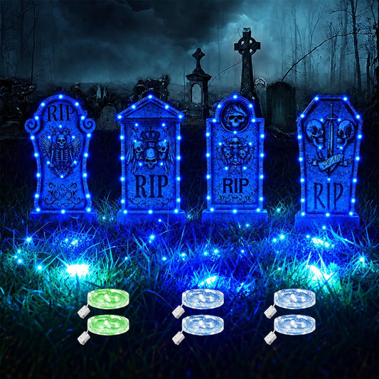 4 Pack Halloween Tombstone Decorations 16.2"-Green & Blue LED