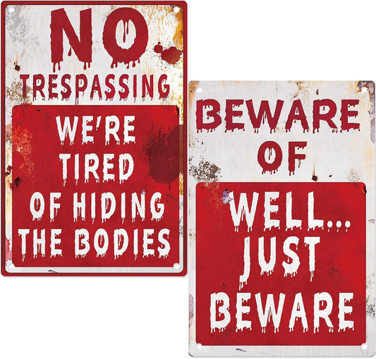 2 Pcs Halloween Decorations Outdoor Accessories Scary Metal Signs 20X30 Cm Garden Party Decor Front Door,Garden,Yard Props Hanging Scary outside Halloween Ornaments Creepy Haunted Wall Signs Stuff