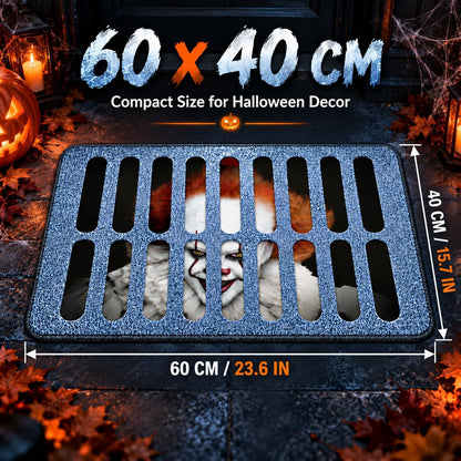 Halloween Door Mat, 60X40Cm Creepy Clown Sewer Grate Rug, Non-Slip Backing