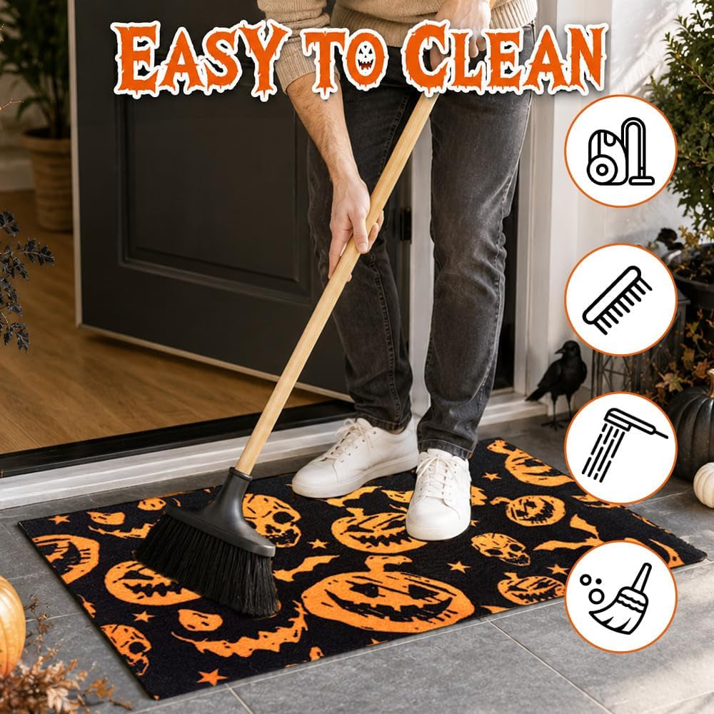 Halloween Outdoor Mats with Pumpkin Bat Skeleton-40X70Cm