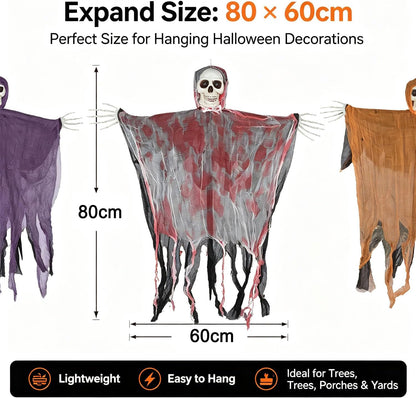 Hanging Halloween Decorations Outdoor Skeleton Ghost with 8 Modes Lights, Halloween Lighted Skeleton Ghost Set, 3 Pack 80Cm Ghosts Haloween Decor,Bloody Specter for Door outside Halloween Party Decor