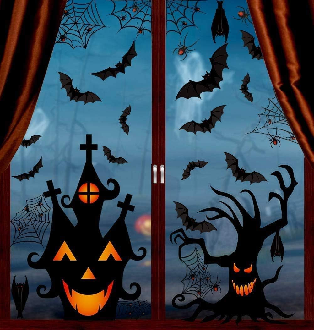 Halloween Window Clings - Set of 7 Sheets Featuring Bats and Spiders Decals
