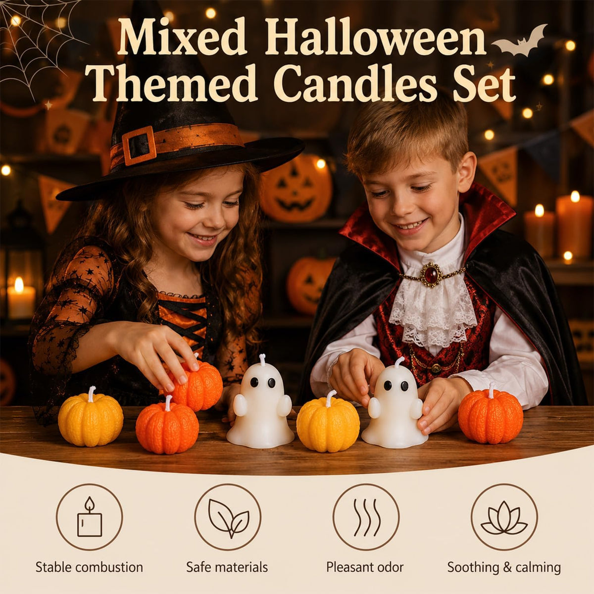 6PCS Halloween Ghost Pumpkin Candle Candle Set, Ghost & Pumpkin Candles