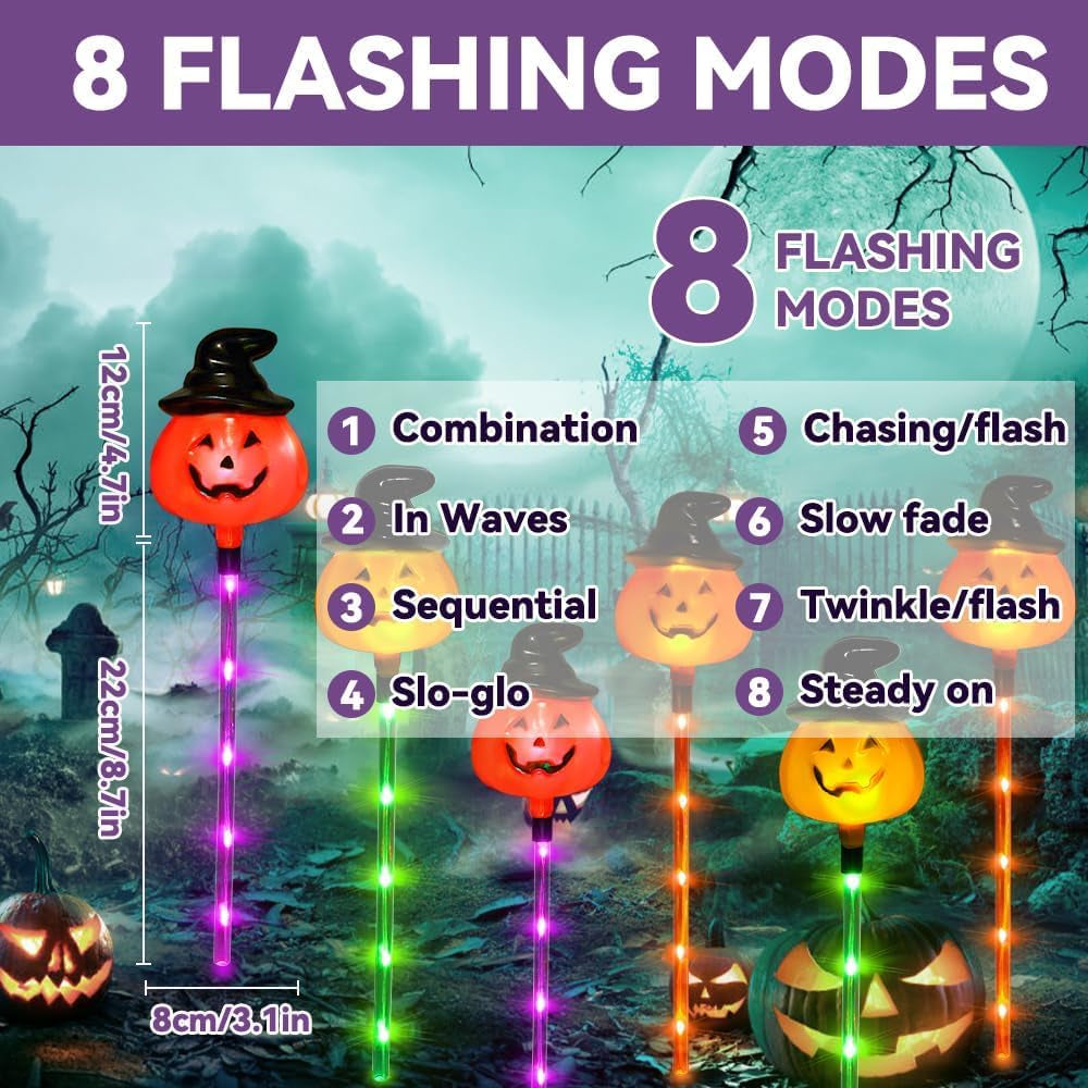 Set of 6 Halloween Pumpkin Stake Lights Halloween Outdoor Yard Decorations