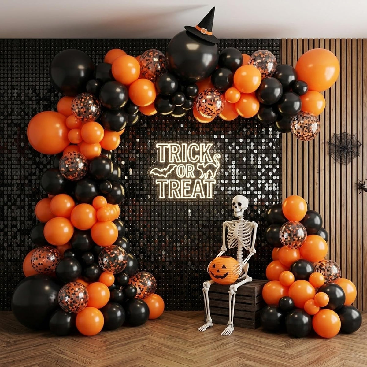 62-Piece Halloween Balloon Set in Black and Orange for Festive Decorations