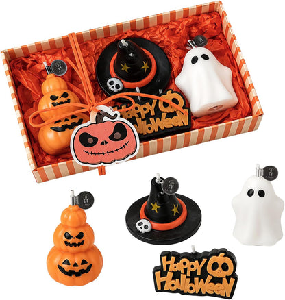 4 PCS Fall Pumpkin Candle Halloween Ghost Candles with Gift Box