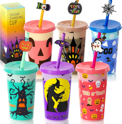Set of 6 Color-Changing 12 Oz Plastic Cups for Halloween
