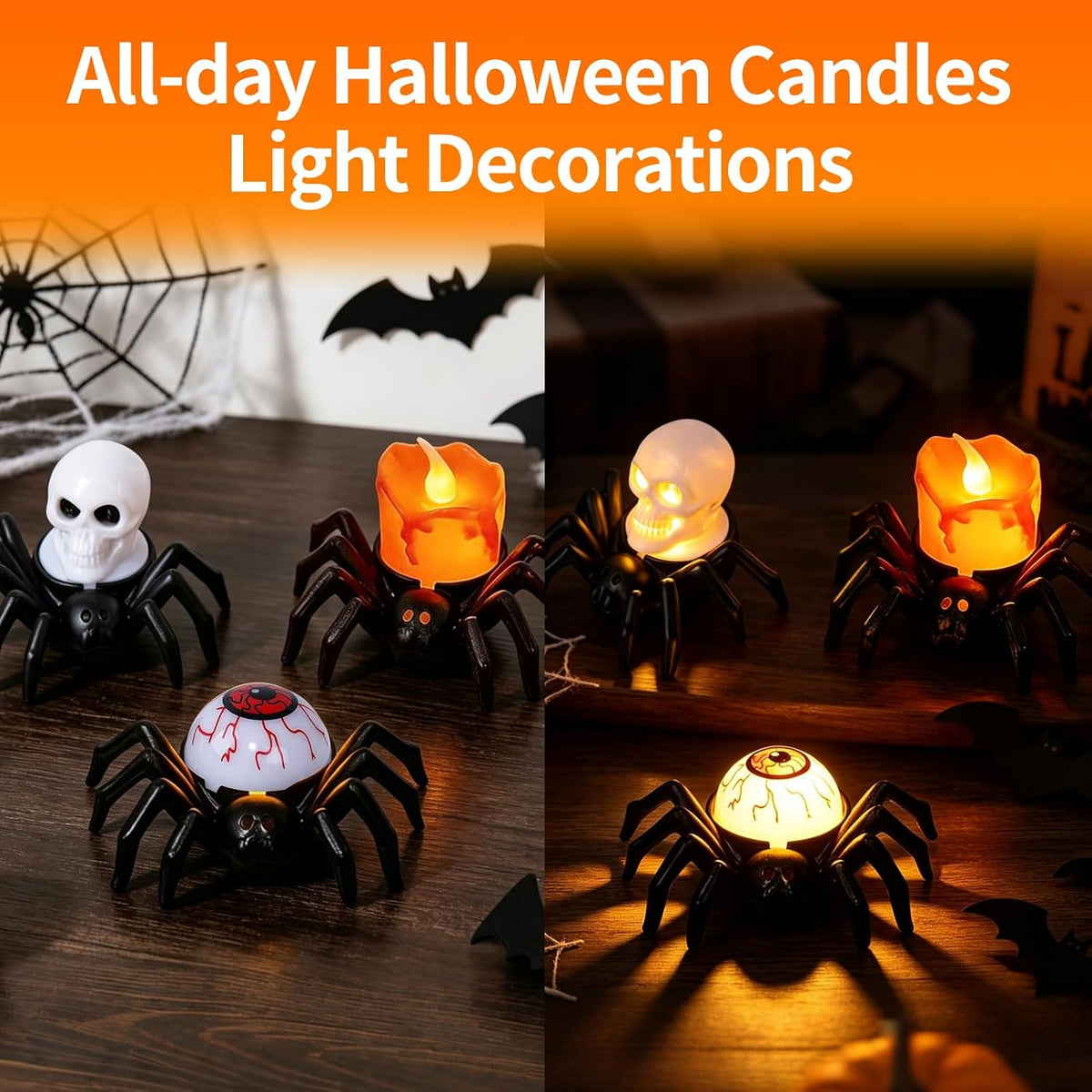 Halloween Candles, 6Pcs Flameless Spider Lights LED Tealights