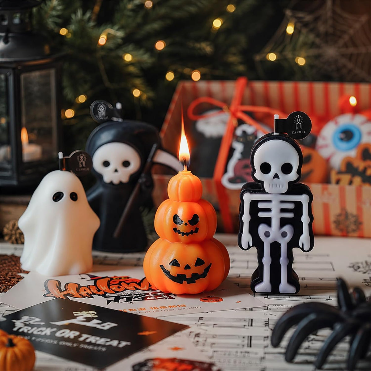 4 PCS Fall Pumpkin Candle Halloween Ghost Candles with Gift Box