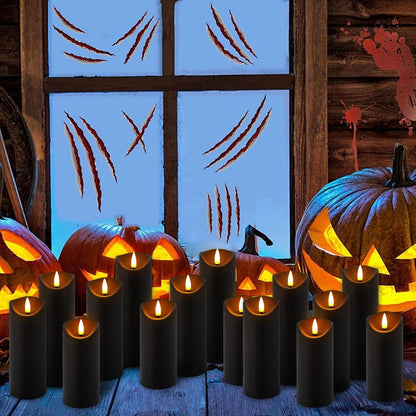 24 Pack Halloween Decoration Flickering Flameless Candles, Battery Operated LED Pillar Candles with Remote Control and Timer.For Home Decor (D2.2 Xh 5" 6" 7" Black)