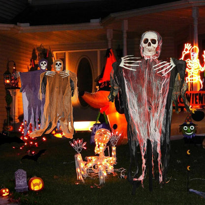 Hanging Halloween Decorations Outdoor Skeleton Ghost with 8 Modes Lights, Halloween Lighted Skeleton Ghost Set, 3 Pack 80Cm Ghosts Haloween Decor,Bloody Specter for Door outside Halloween Party Decor