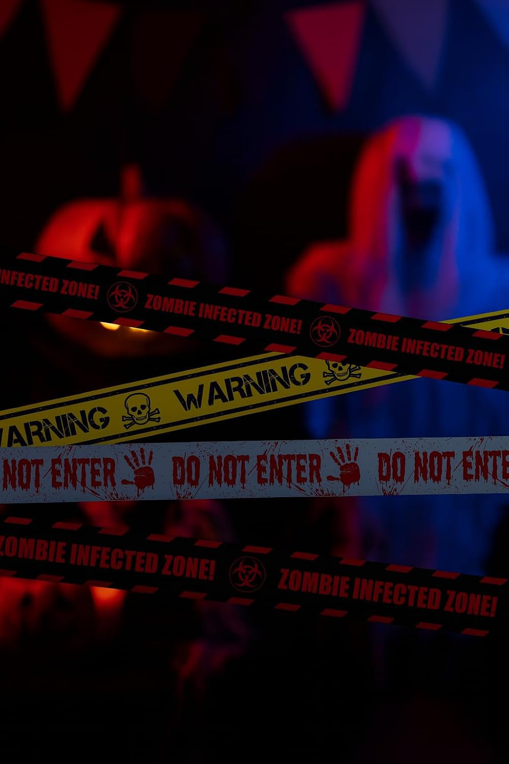 Halloween Warning Tape Set - Zombie Infected Zone Decorations, Horror Party Props, Spooky Event Barriers, Realistic Crime Scene Effects (3M Length)