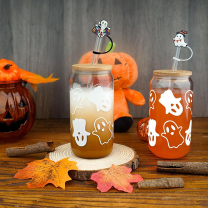 Halloween Cups - 20Oz/568Ml Beer Can Glasses with Lid & Straw, Tumbler Coffee Cups, Decor & Cookie Jar Glassware, Water Bottles