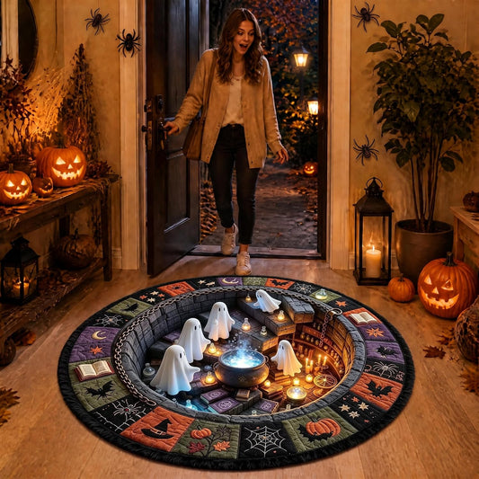 Halloween 3D Rug, 3Doptical Illusion Skeleton Abyss round Area Rug, Spooky Indoor Floor Mat for Living Room Bedroom Entryway and Halloween Party Decor (80 * 80Cm) (Rug-15)