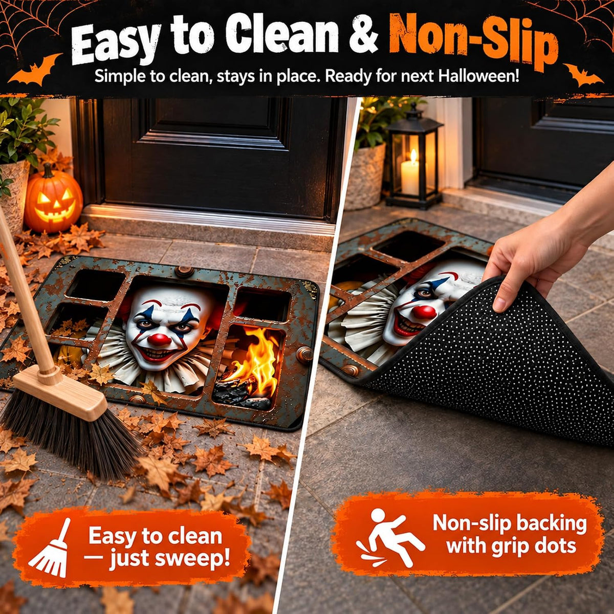 Halloween Door Mat, 3D Halloween Mat, Scary Clown Rug, Washable, 40 X 60 Cm