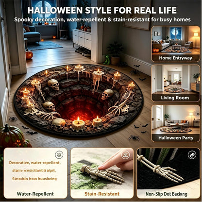 3D Skeleton Area Rug, 60 cm Diameter - Spooky Halloween Home Decor