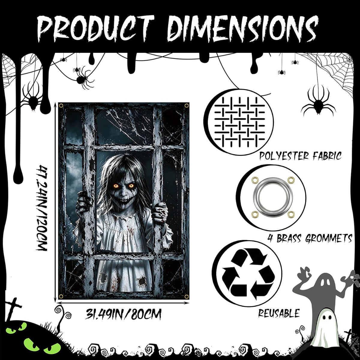 Scary Halloween Window Decorations,80X120Cm Outdoor & Indoor Party Decor