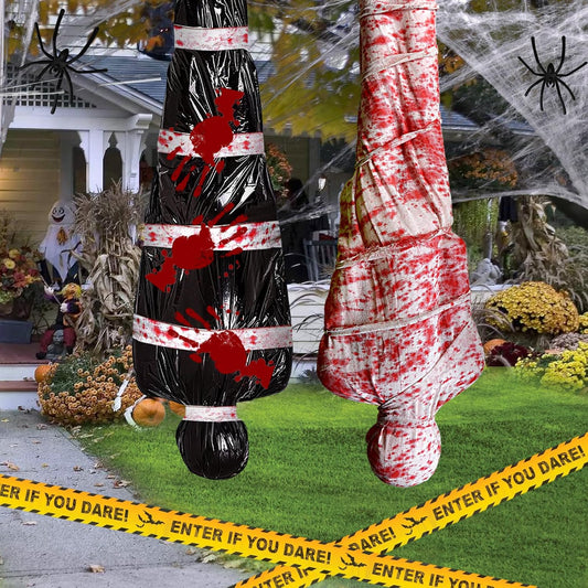 Halloween Body Bag 2 Pack - Fake Corpse Prop with Caution Tape & Spider Web, Horror Halloween Decorations for Indoor Outdoor, Haunted House, Yard, Garden Party