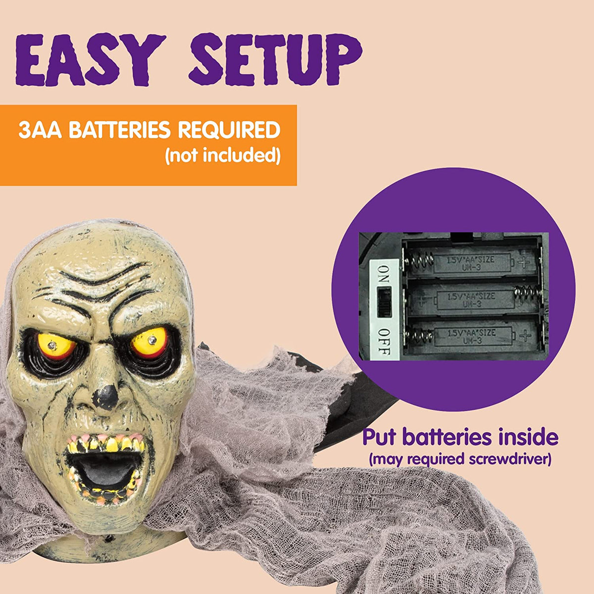 Zombie Halloween Decoration Outdoor Groundbreaker Scary Halloween Graveyard Decor with Sound and Flashing Eyes for Yard Garden, outside Lawn Haunted House Prop