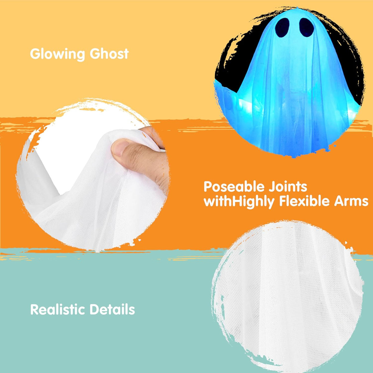 Halloween Hanging Light up Ghost with Spooky Blue LED Light, 47” White Hanging Ghosts, Best Halloween Hanging Decoration for Front Yard Patio Lawn Garden Party Decor Indoor Outdoor