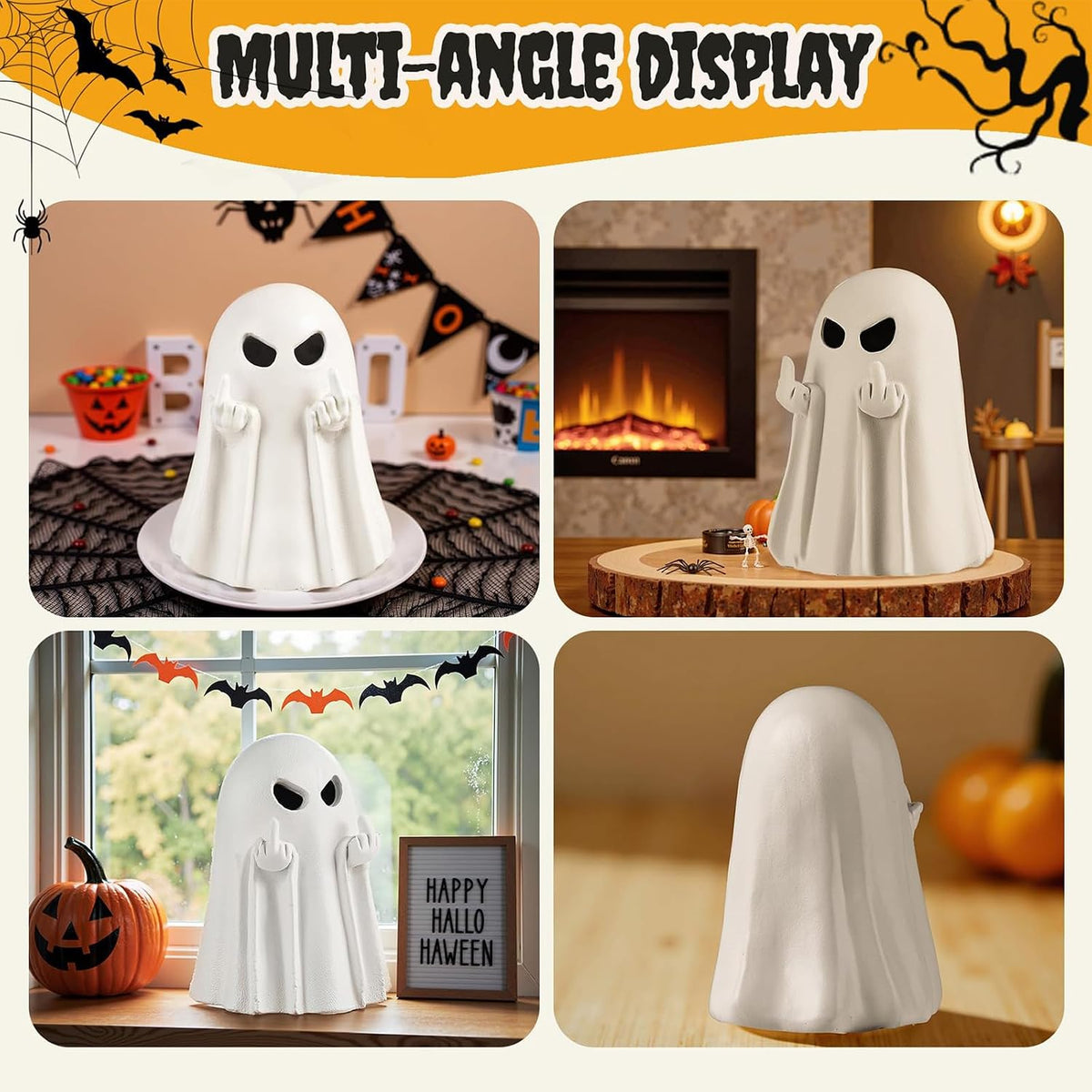 Charming Polyresin Halloween Ghost Figurine - Elegant Light Up Home Decor Accent for Parties and Indoor/Outdoor Display