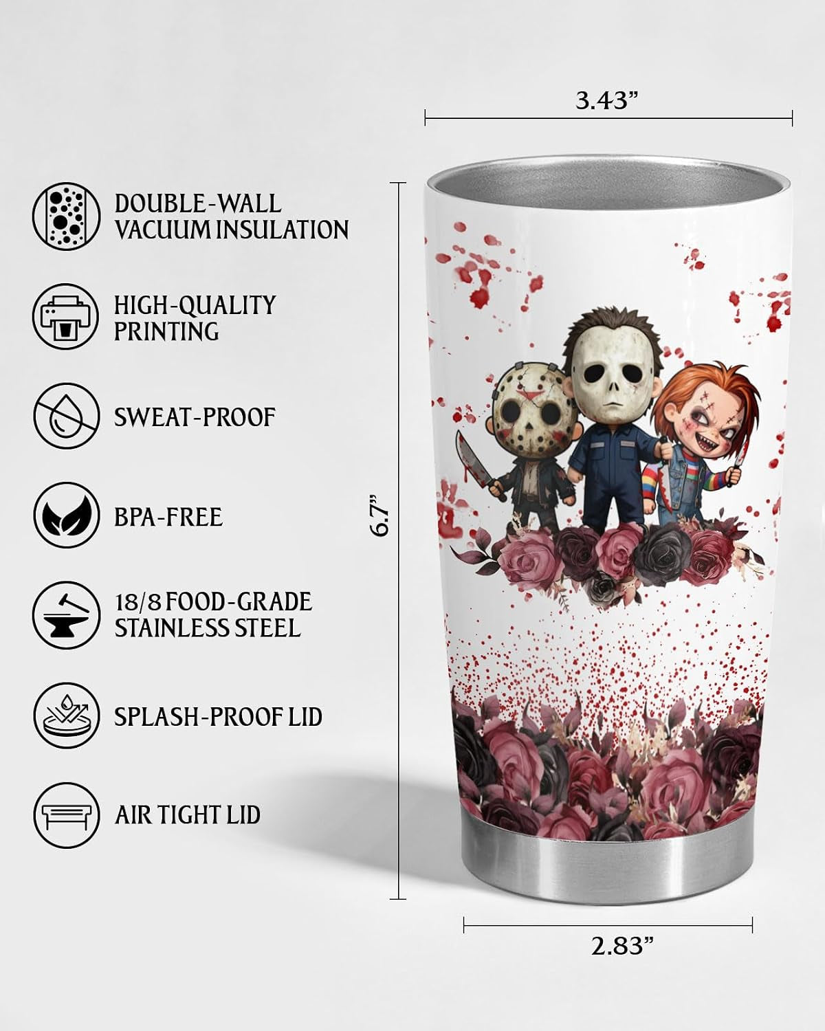 Halloween-Themed 20 Oz Tumbler for Horror Movie Enthusiasts, Perfect Spooky Season Gift