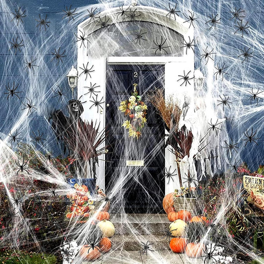 120G Stretchable Halloween Spider Web Decoration with 40 Fake Plastic Spiders for Home Decor