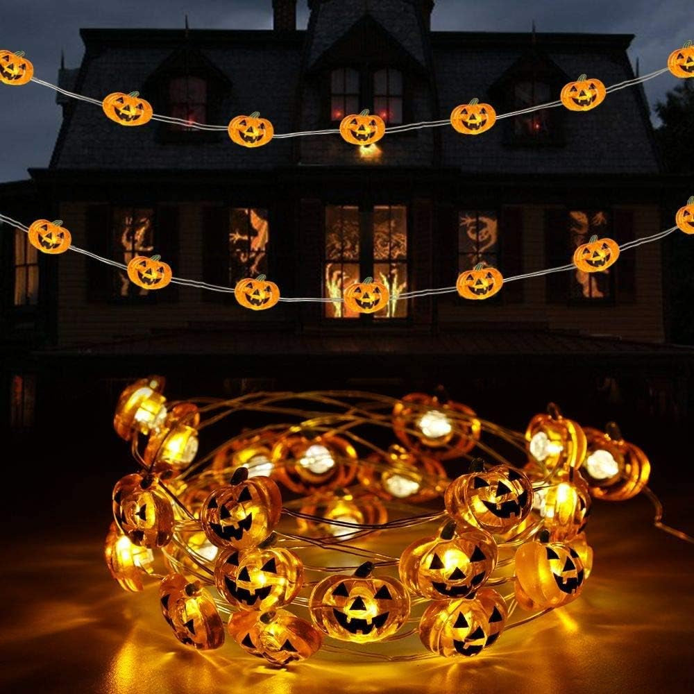 Halloween Lights Set of 3 Themed Fairy Lights with 30 LED Pumpkin Bat and Ghost Indoor Halloween Decorations Battery Powered with 8 Lighting Modes Waterproof Decor for Indoor and Outdoor