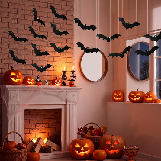 12 PCS Halloween Hanging Bat, 3 Styles Outdoor Halloween Bat Decorations