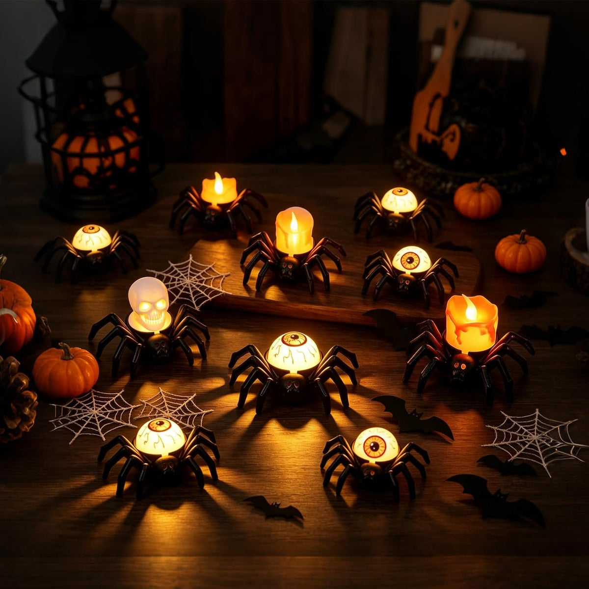 Halloween Candles, 6Pcs Flameless Spider Lights LED Tealights