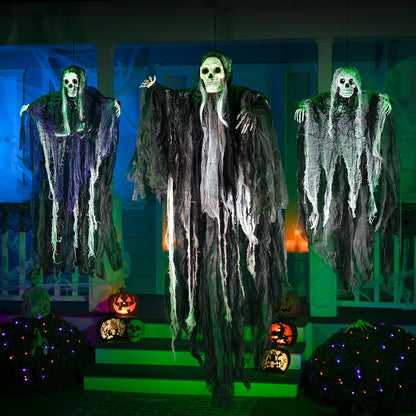3 Pack Hanging Halloween Skeleton Ghosts Decorations, Grim Reapers for Halloween Outdoor Decorations