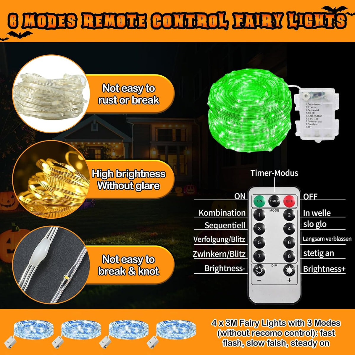 4 Pack Halloween Tombstone Decorations 16.2"-Green & Blue LED
