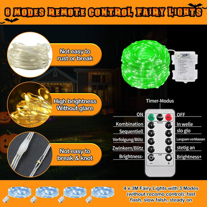 4 Pack Halloween Tombstone Decorations 16.2"-Green & Blue LED